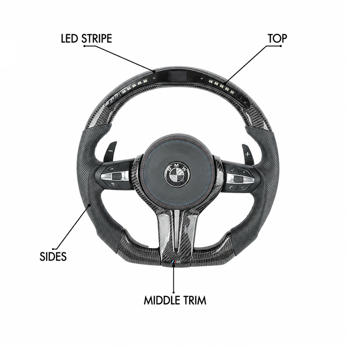 BMW Custom LED Carbon Fiber Steering Wheel | F22 F23 F30 F31 F32 F33 F36 F10 F11 | 2 Series, 3 Series, 4 Series & 5 Series
