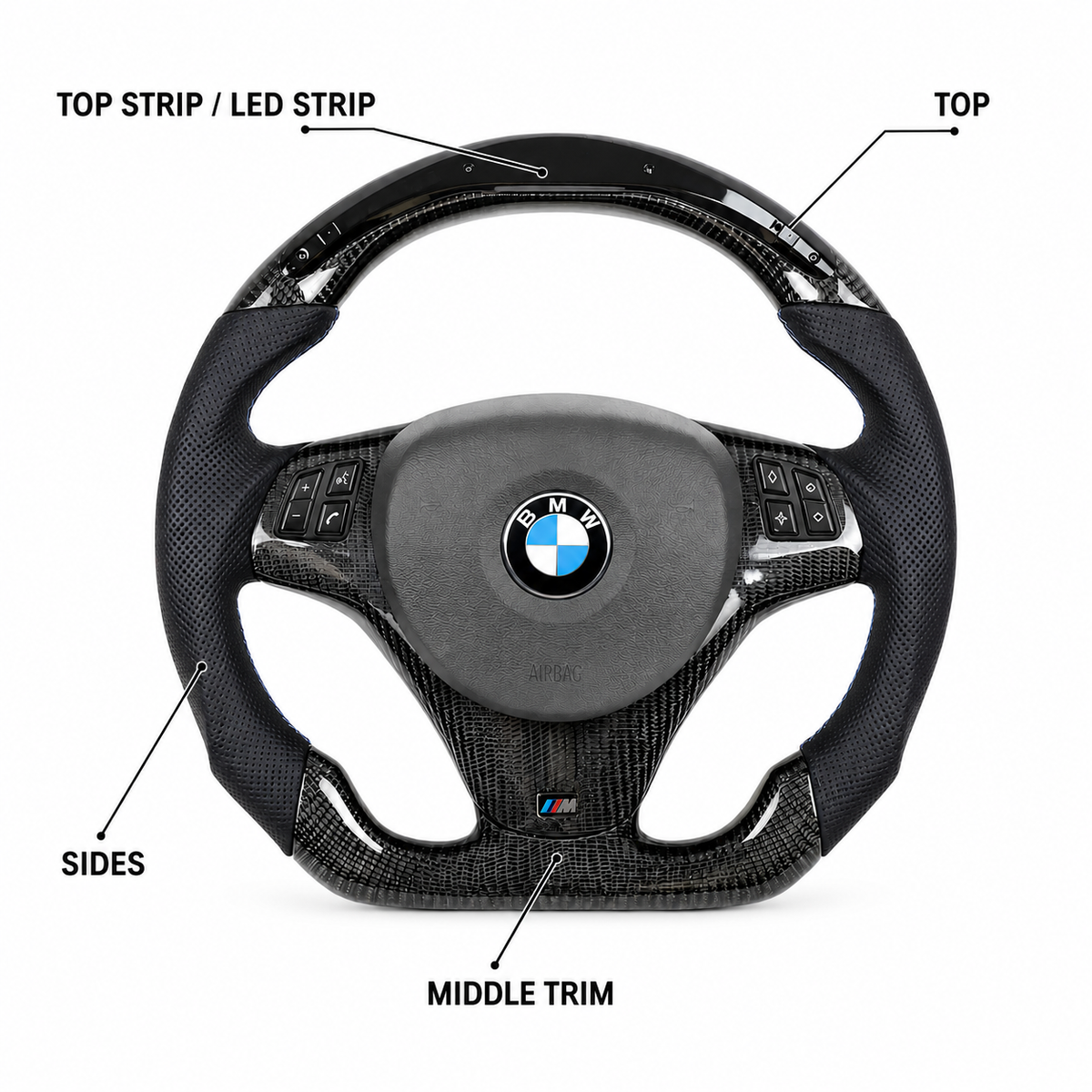 BMW E9X Custom LED Carbon Fiber Steering Wheel | E90 E91 E92 E93 | 3 Series & M3