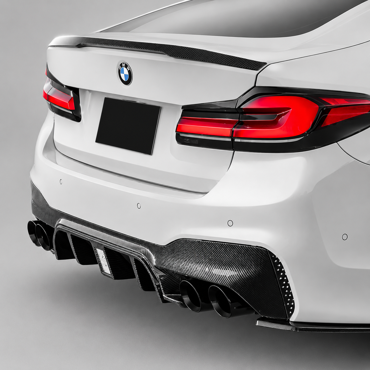 BMW 5 Series G30 M5 Style Carbon Fiber Rear Diffuser with LED Light