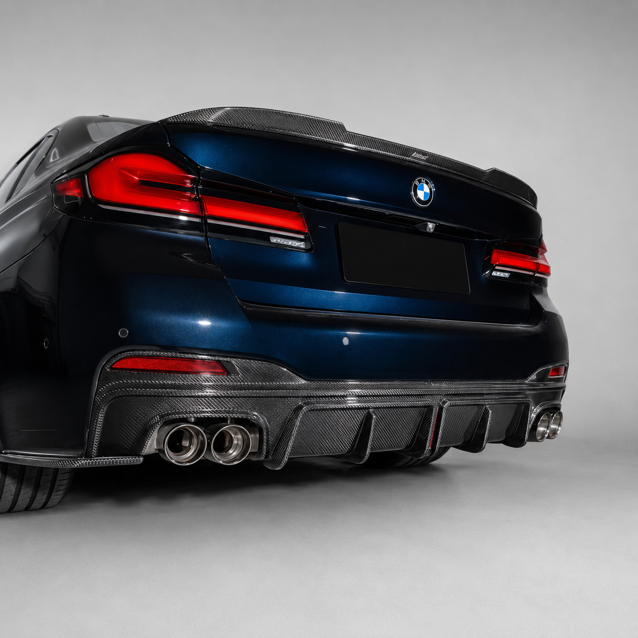BMW 5 Series G30 KB Style Carbon Fiber Rear Diffuser with LED Light