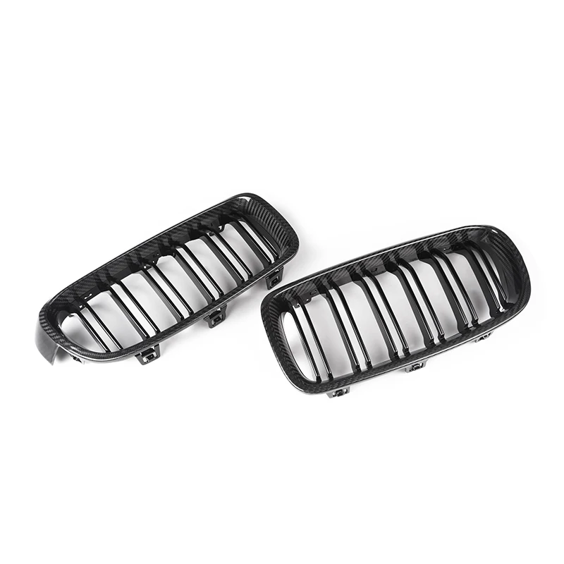 BMW F30 F31 3 Series MP Style Double Slat Dry Carbon Fiber Front Kidney Grilles