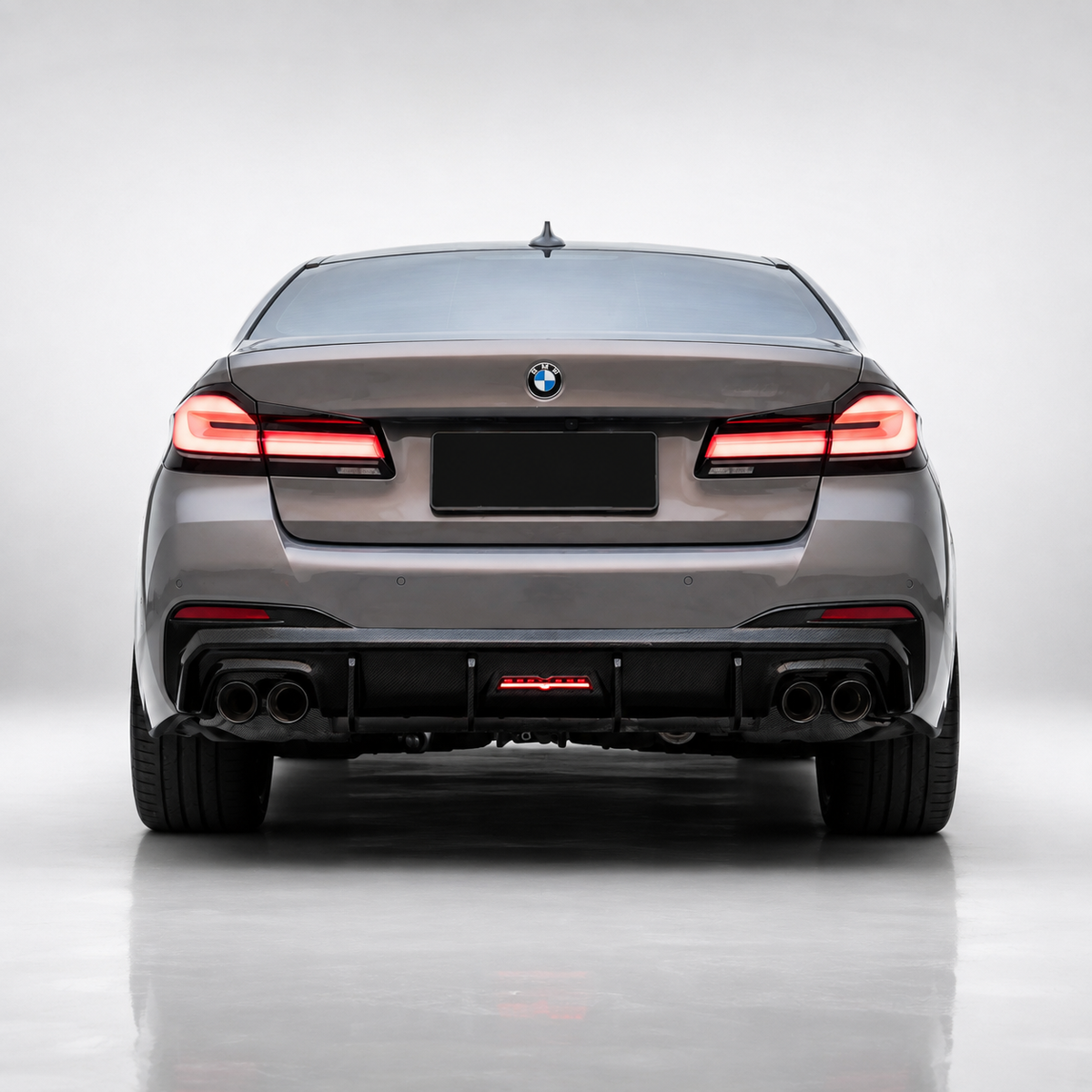 BMW G30 G31 LCI M Sport Dry Carbon Fiber Rear Bumper Diffuser with LED Brake Light