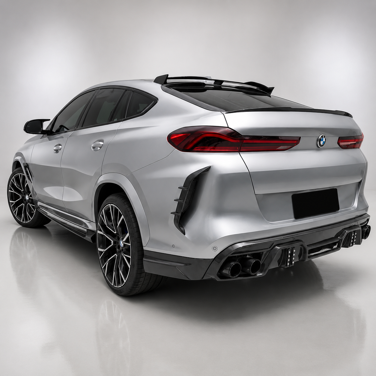 BMW X6M F96 Pre-LCI LD Style Dry Carbon Fiber Rear Bumper Diffuser with LED Light