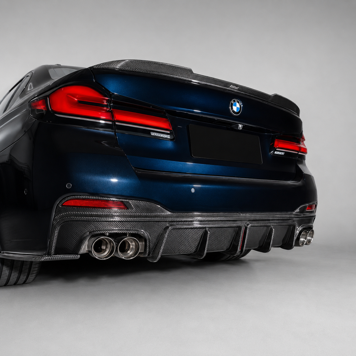 BMW 5 Series G30 KB Style Carbon Fiber Rear Diffuser with LED Light