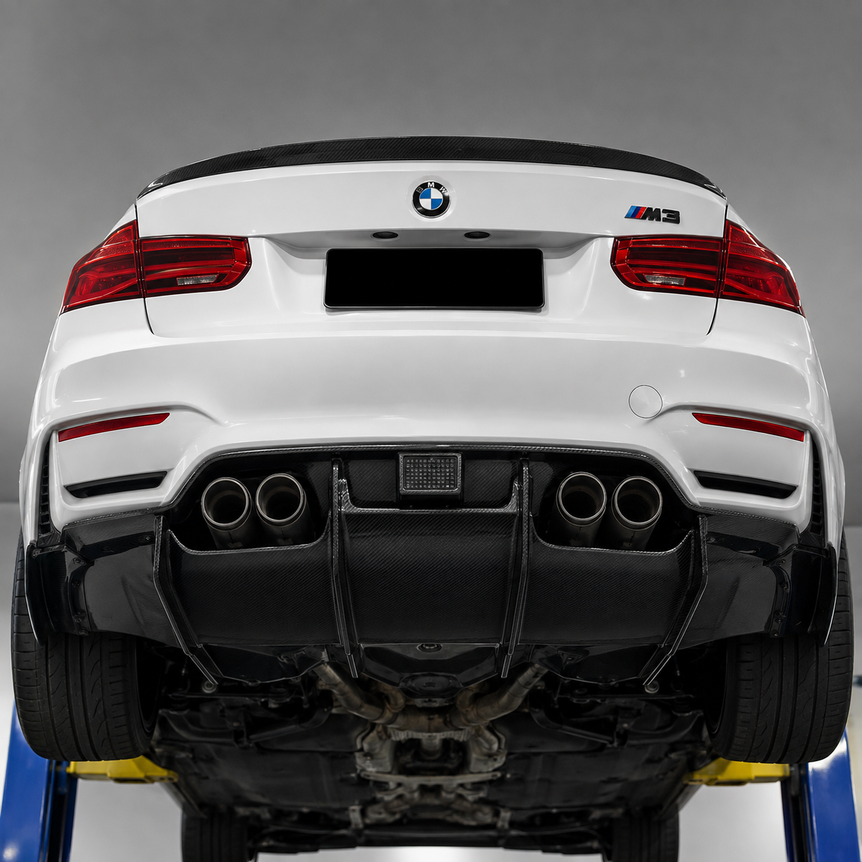 BMW F80 M3 F82 M4 PSM Style Dry Carbon Fiber 4-Piece Rear Diffuser with LED Light