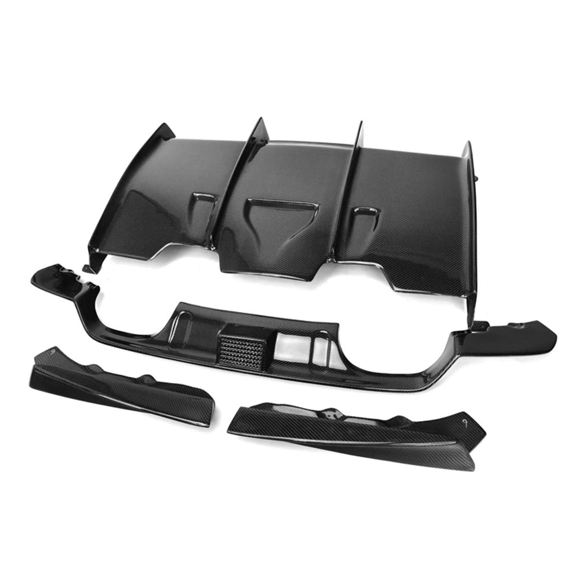 BMW F80 M3 F82 M4 PSM Style Dry Carbon Fiber 4-Piece Rear Diffuser with LED Light
